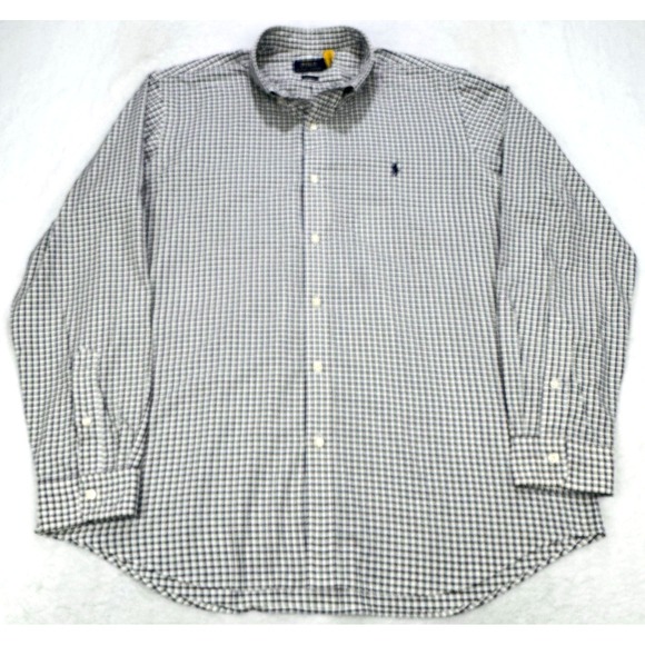Polo Ralph Lauren Shirt Men XL Gingham Brushed Button Down Classic LS Navy Pony - Picture 1 of 6